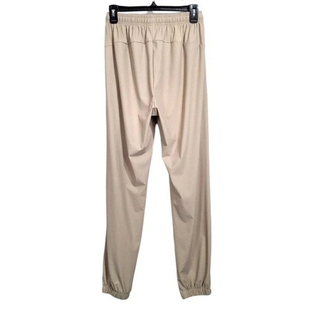 Fashion Womens‎ Joggers Active Pants Medium Beige Zip Pockets Stretch Unbranded